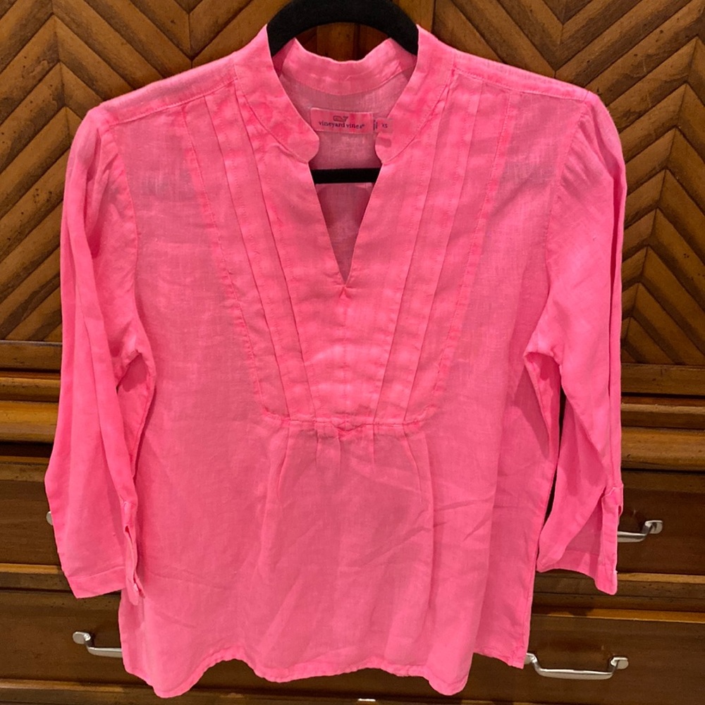 Hot pink linen top xs Vineyard vines